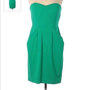 BCBG MaxAzria strapless cocktail dress with pleated pockets